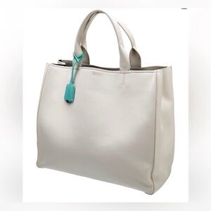 Tiffany & Co. Cream Leather Tote with Turquoise Accent